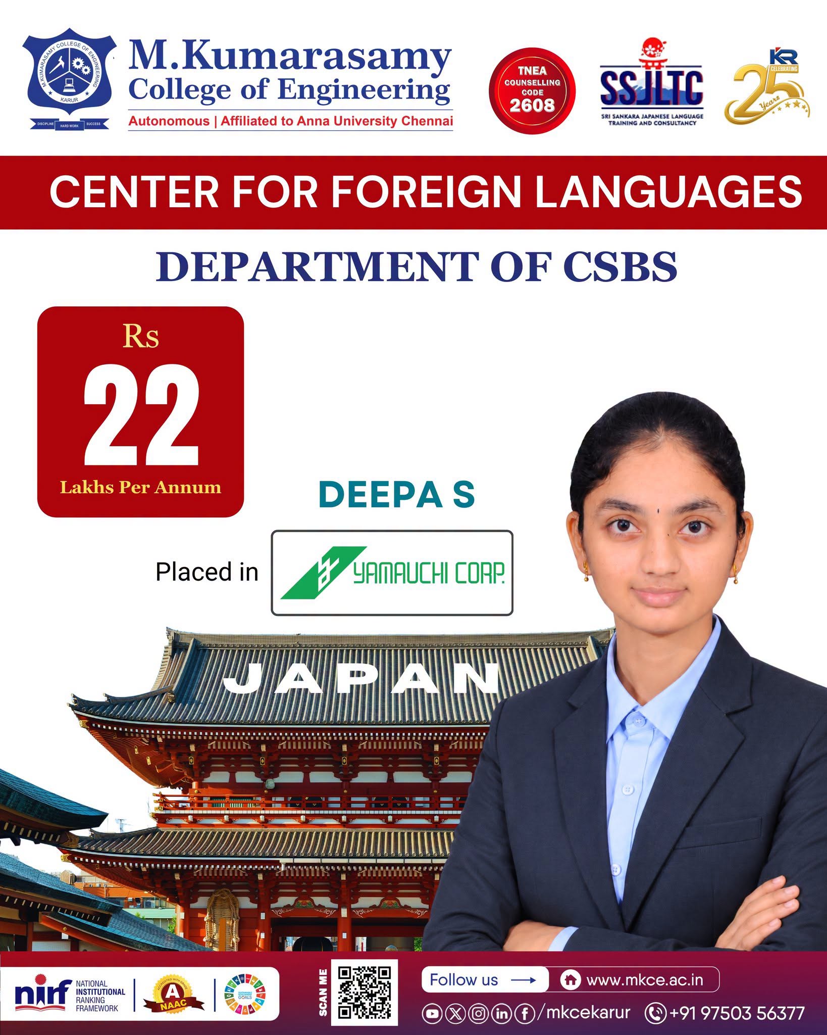 Congratulations Ms. DEEPA S, Department of Computer Science and Business Systems (CSBS)